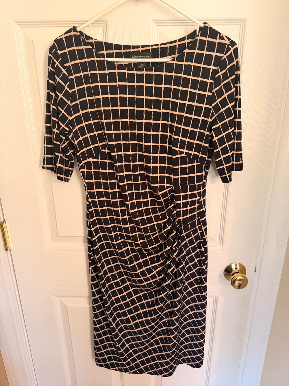 connected apparel Black and Cream Grid Midi Dress